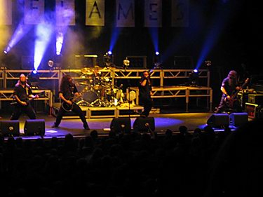 in flames